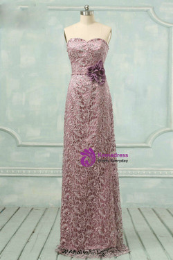 Trendy Floor Length Pink Lace Mother of the Bride Dresses Flowers Pearls