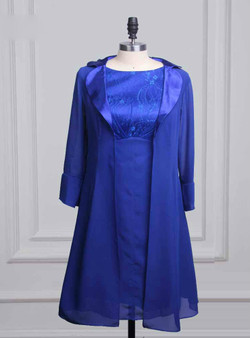 Unique Blue Mother Of The Bride Dresses With Jacket Scoop Chiffon Two Pieces
