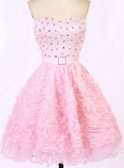 Cute Charming Pink Prom Dress with a Sash Sweetheart Homecoming Dresses with Allover Beaded Bodice