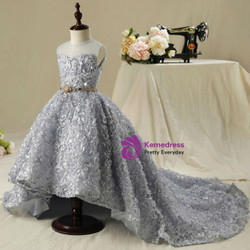 Fashion Scoop Neck Sleeveless  2017 Flower Girl Dresses Silver Ball Gown