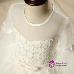 Best 2017 Flower Girl Dresses White Ball Gown  Long Sleeve Scoop Neck Flower Appliques