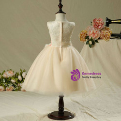 Cute 2017 Flower Girl Dresses Champagne Knee-Length Ball Gown  Flowers Appliques Pearl Sequins