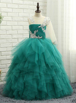 Dreamy Wedding Party Dresses 2017 Flower Girl Dresses Jade Green Ball Gown