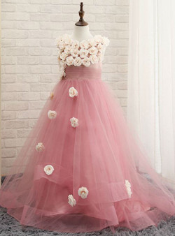 Fashionable 2017 Flower Girl Dresses Blushing Pink A-Line Beautiful Church Wedding Party Dresses