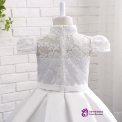 Latest 2017 Ball Gown Satin Lace High Neck Cap Sleeves Party Dresses Flower Girl Dress