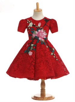 Chic 2017 Real Photos Ball Gown Ruby Short Sleeve Flower Girl Dresses