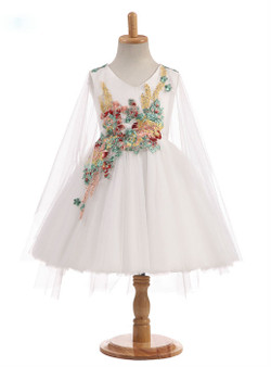 Graceful 2017 New Arrival Real Photos Ball Gown Knee Length V Neck Tulle Flower Girl Dresses