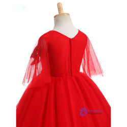 Stunning 2017 Ball Gown Ruby Flower Girl Dresses Tulle V Neck Flowers Appliques Tea Length