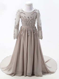 Latest Grey Long Sleeves Sexy Children Flower Girl Dresses