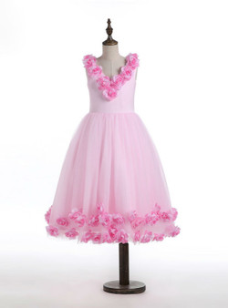 Elegant  Flower Girl Dresses Pink Rose Cloud Baby Cloudy Puffy Ball Gown 2017