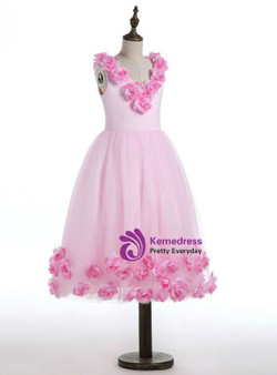 Elegant  Flower Girl Dresses Pink Rose Cloud Baby Cloudy Puffy Ball Gown 2017