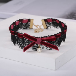Hot Sale Bowknot Lace Pearl Alloy Torques Choker Necklace