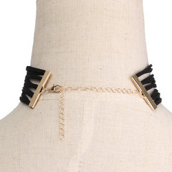 Cheap Black Suede Ribbon Gold Plated Bead Choker Necklace