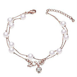 Love with Zircon and Faux Pearls Rose Gold 18K Gold Plated Layered Bracelet