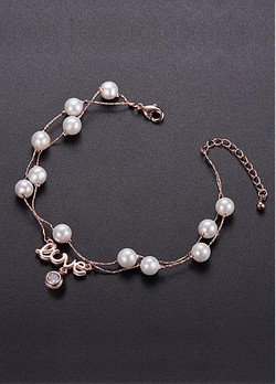 Love with Zircon and Faux Pearls Rose Gold 18K Gold Plated Layered Bracelet