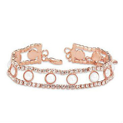 Fashion In Stock Rose Gold Plated Bracelet Rhinestone and Faux Pearl Rose Gold