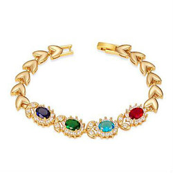 Flowers with Multicolor AAA Zircons  Golden 18K Gold Plated Bracelet