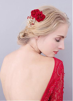 With Cloth Roses & Rhinestones Glamorous Wedding Hair Ornaments
