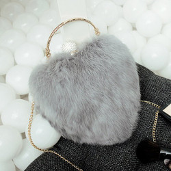 Fashion Heart Shape Metal Faux Fur Evening Bag