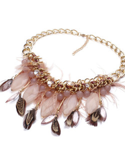 Fashion Gold Chain Feather Fringe Necklace