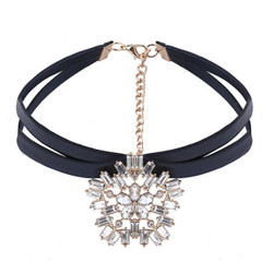 Fashion PU Flower Pendent Choker Necklace Fashion PU Flower Pendent Choker Necklace