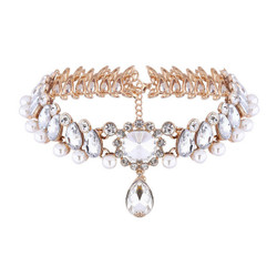Fashion Retro Rhinestone Pearl Blend Choker Necklace