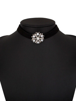 Cheap Pearl And Rhinestone Pendant Choker Necklace