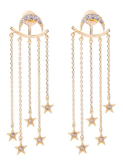 Fashion Chain Fringe Rhinestone Star Crescent Drop Earrings