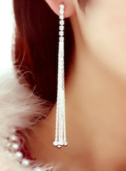 Cheap Pair of Rhinestone Long Chain Tassel Earrings