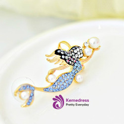 Rhinestone Mermaid Ear Cuff ONE PIECE Faux Pearl