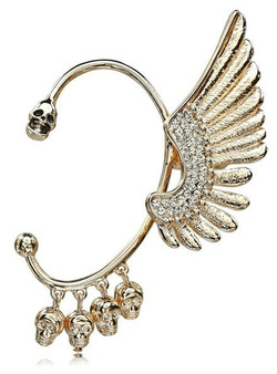Skull Embellished Ear Cuff Wing Rhinestone