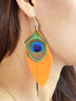 Cheap Bohemian Peacock Feather Earrings