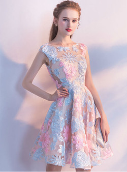 Homecoming Dresses Short 2017 O-neck Sleeveless A-line Lace