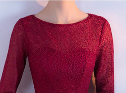 Prom Dresses Short 2017 Elegant O-neck Half Sleeves Lace Burgundy