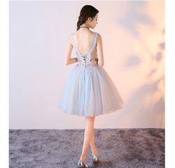 V-neck Shoulder Straps Floral Tulle Short Prom Dresses 2017 Sexy