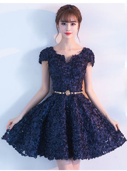 2017 New Arrival A-line Short Navy Blue Homecoming Dresses