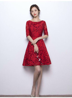 Knee Length Cocktail Dresses 2017 Elegant O-neck Half Sleeves