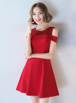 Red 2017 New Arrival Shoulder Knee Length Cocktail Dresses Wine