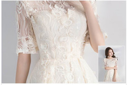 Short Prom Dresses 2017 Elegant O-neck Ruffles Half Sleeves Champagne Lace