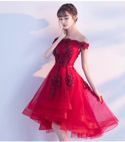 Boat Neck Off The Shoulder Luxury Appliques High Low Prom Dresses Elegant