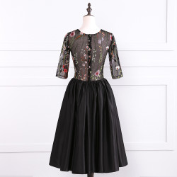 2017 Elegant Half Sleeves Satin Ball Gown Short Sexy See Through Black Prom Dresses