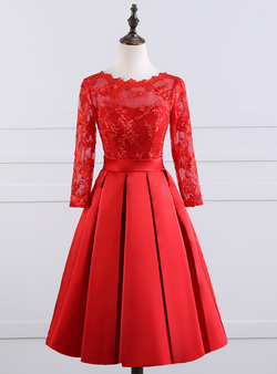 Sexy Backless Red Short Evening Dress 2017 New Elegant Boat Neck