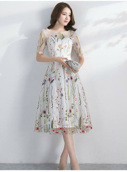 2017 Summer Elegant Half Sleeves Embroidery Evening Dresses