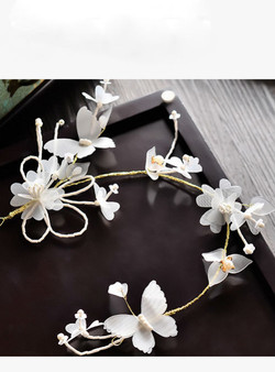 hairband hoop wedding tiara hair jewelry bride headdress white silk yarn butterfly
