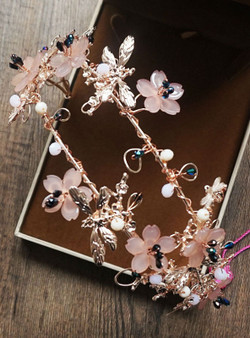 handmade headdress for women pink flower dragonfly delicate bridal tiara