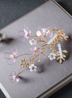 Wedding Bride tiara golden branches head hair Jewelry transparent purple flower