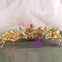 golden Tiara Baroque bride wedding dress handmade crystal crown