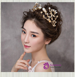 vintage tiaras luxury Baroque queen crowns golden leaf big pearl