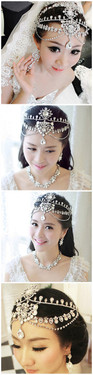Luxury bride wedding tiaras tassel frontlet semi-precious