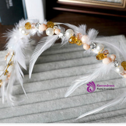 bride headdress white feather Beaded handmade feather hairband
